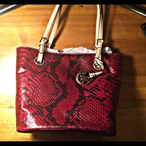 New Michael Kors Red Snake Skin Purse